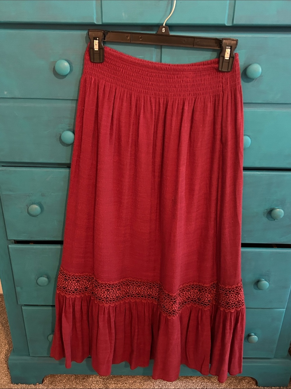 Deep Red/Maroon Boho Maxi Skirt